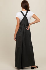 Charcoal Crochet Lace Trim Overalls