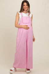 Light Pink Crochet Lace Trim Maternity Overalls