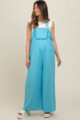 Blue Crochet Lace Trim Maternity Overalls