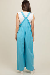 Blue Crochet Lace Trim Maternity Overalls