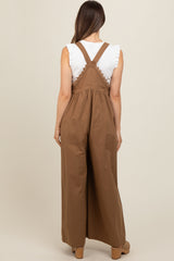 Mocha Crochet Lace Trim Maternity Overalls