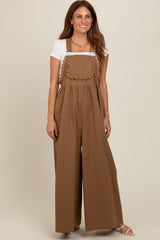 Mocha Crochet Lace Trim Overalls