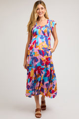 Multi-Color Smocked Ruffle Maternity Midi Dress