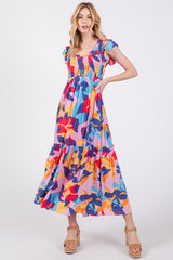 Multi-Color Smocked Ruffle Maternity Midi Dress