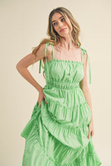 Lime Tiered Tie Strap Midi Dress
