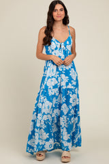 Royal Tropical Floral Open Back Maxi Dress