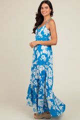 Royal Tropical Floral Open Back Maxi Dress