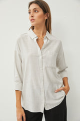 Grey Striped Basic Button Down Maternity Top