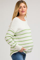 Green Striped Cuff Maternity Sweater