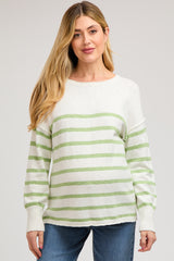 Green Striped Cuff Maternity Sweater