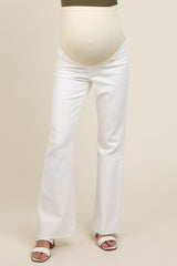 White Flare Leg Raw Hem Maternity Jeans