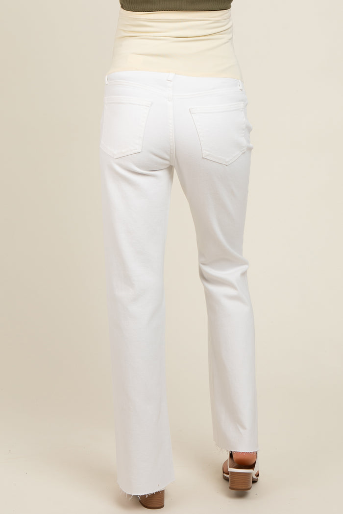 White Flare Leg Raw Hem Maternity Jeans