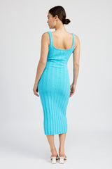 Aqua Wide Rib Knit Midi Dress