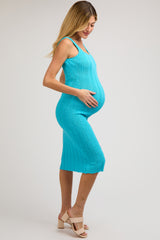 Aqua Wide Rib Knit Maternity Midi Dress