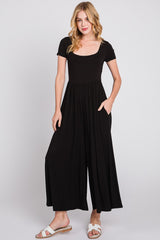 Black Short Sleeve Pocketed Jumpsuit