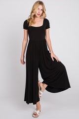 Black Short Sleeve Pocketed Jumpsuit