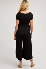 Black Short Sleeve Pocketed Maternity Jumpsuit