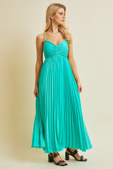 Turquoise Pleated Back Cutout Tie Maxi Dress