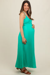 Turquoise Pleated Back Cutout Tie Maternity Maxi Dress