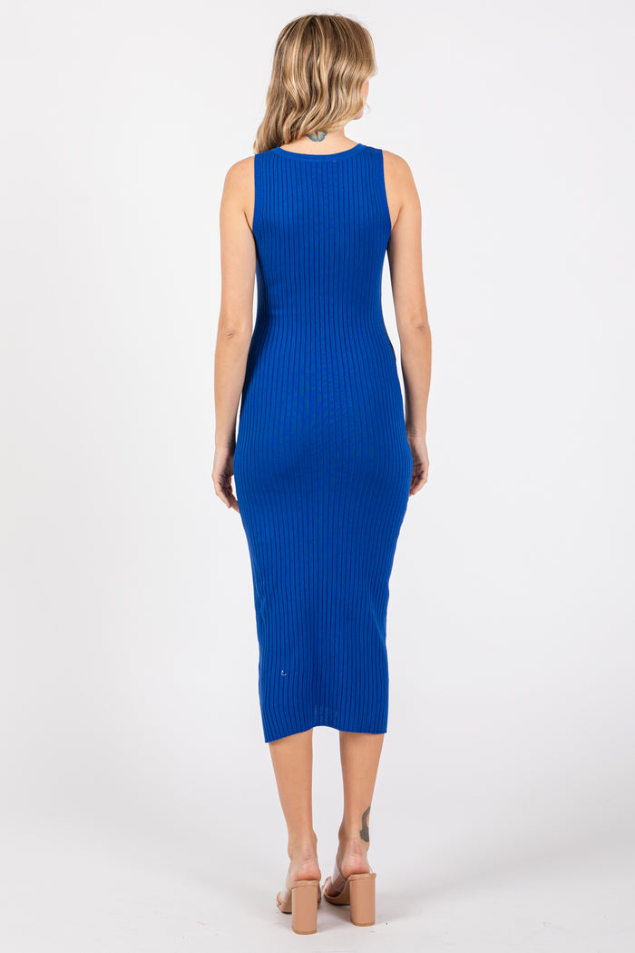 Royal Sleeveless Ribbed Midi Dress