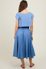 Blue Chambray Crop Top and Skirt Maternity Set