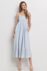 Blue Striped Tie Strap Maternity Maxi Dress