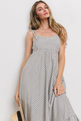 Grey Striped Tie Strap Maxi Dress