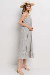 Grey Striped Tie Strap Maxi Dress