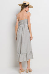 Grey Striped Tie Strap Maxi Dress