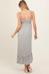 Grey Striped Tie Strap Maternity Maxi Dress