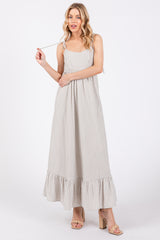 Beige Striped Tie Strap Maxi Dress