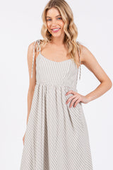 Beige Striped Tie Strap Maxi Dress