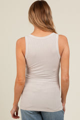 Beige Sleeveless Ribbed Maternity Top