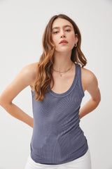 Navy Sleeveless Ribbed Top