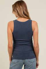 Navy Sleeveless Ribbed Maternity Top