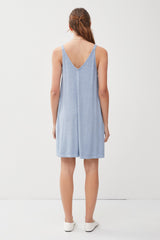 Blue Ribbed Sleeveless Front Seam Dress