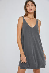 Charcoal Ribbed Sleeveless Front Seam Maternity Dress