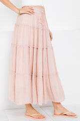 Nude Blush Tiered Maxi Skirt