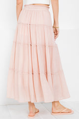 Nude Blush Tiered Maxi Skirt