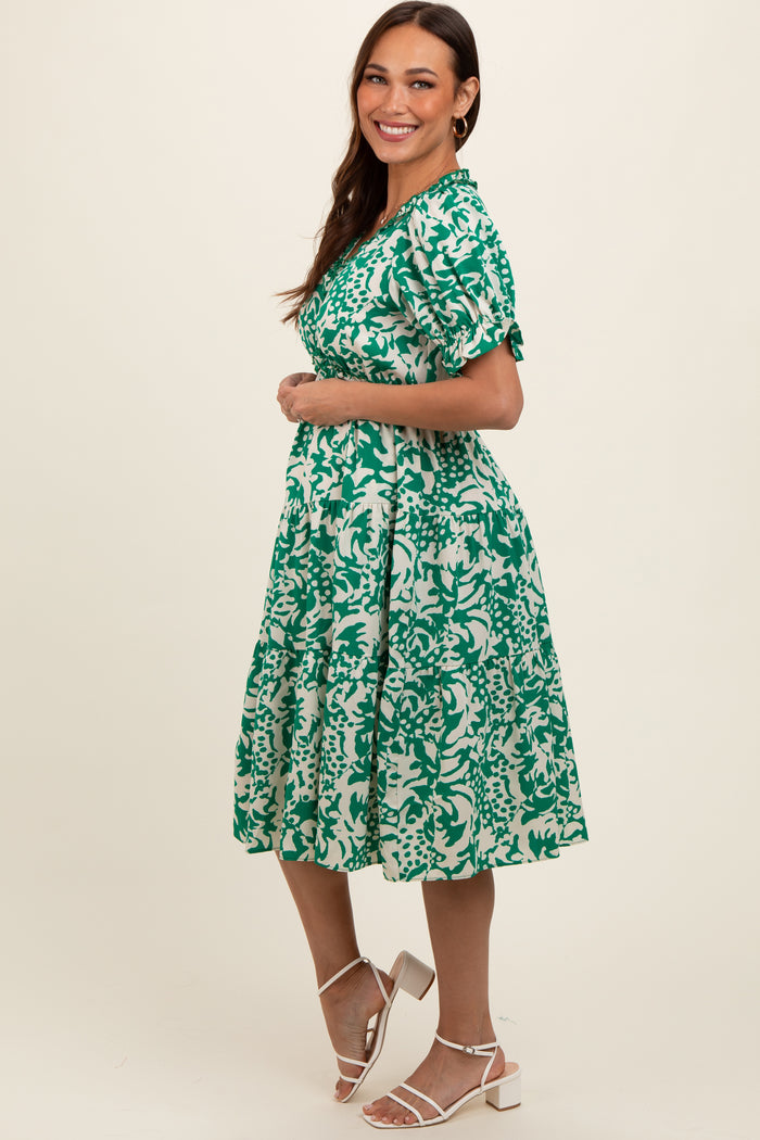 Green Ruffle Trim Tiered Maternity Dress