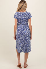 Navy Floral Wrap Maternity Midi Dress