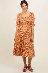 Rust Square Neck Smocked Maternity Dress