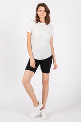 White Ribbed Short Sleeve Curved Hem Top