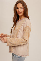 Taupe Mix Fabric Swing Hem Long Sleeve