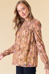 Mustard Smocked York Floral Blouse