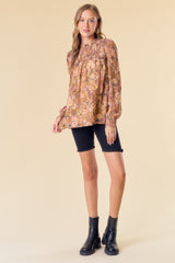 Mustard Smocked York Floral Blouse