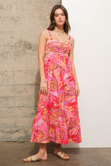 Fuchsia Tropical Back Tie Cutout Maternity Maxi Dress