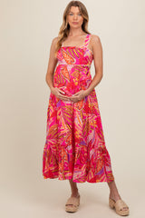 Fuchsia Tropical Back Tie Cutout Maternity Maxi Dress