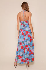 Blue Floral Halter Maxi Dress