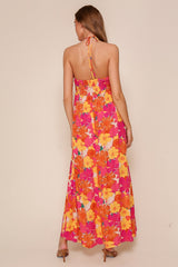 Peach Floral Halter Maxi Dress